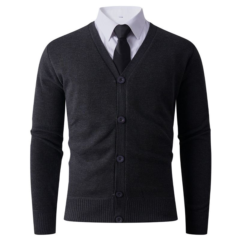 New men's fashionable V-neck knitted cardigan top, casual thickened warm bottom shirt for men