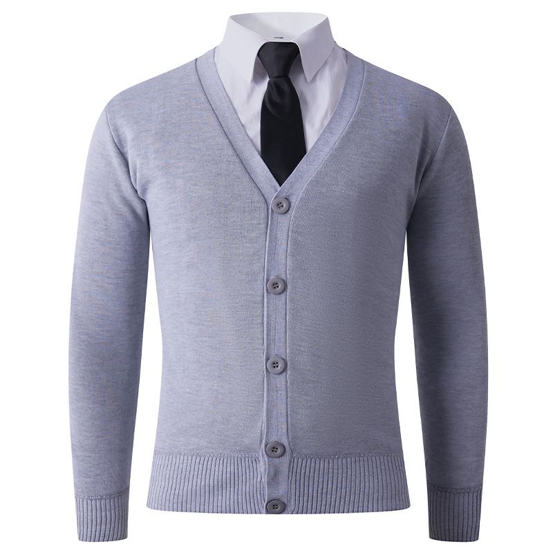 New men's fashionable V-neck knitted cardigan top, casual thickened warm bottom shirt for men