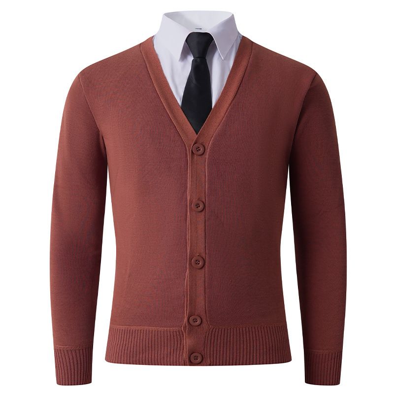 New men's fashionable V-neck knitted cardigan top, casual thickened warm bottom shirt for men