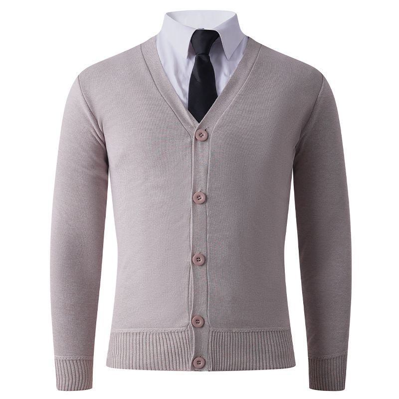 New men's fashionable V-neck knitted cardigan top, casual thickened warm bottom shirt for men