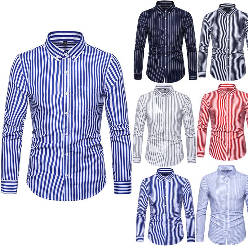 Spring and Autumn Men's Fashion Shirt Long Sleeve Shirt Men's Casual Striped Men's Shirt, Amazon Hot Product