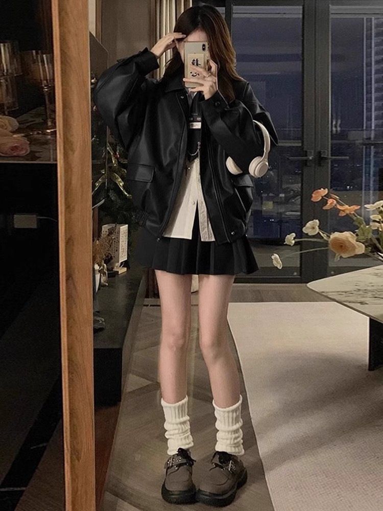 Melad Brown Motorcycle Leather Jacket for Women, American Retro Windproof PU Jacket, Trendy,Hot selling in Africa, hot selling items are popular