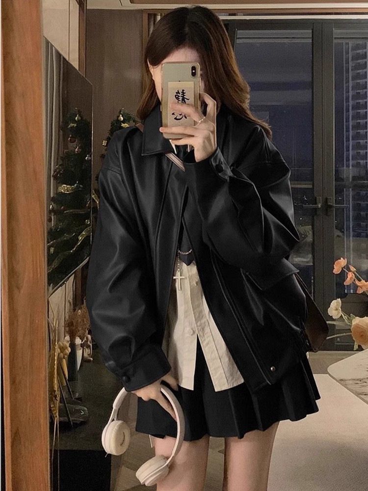 Melad Brown Motorcycle Leather Jacket for Women, American Retro Windproof PU Jacket, Trendy,Hot selling in Africa, hot selling items are popular