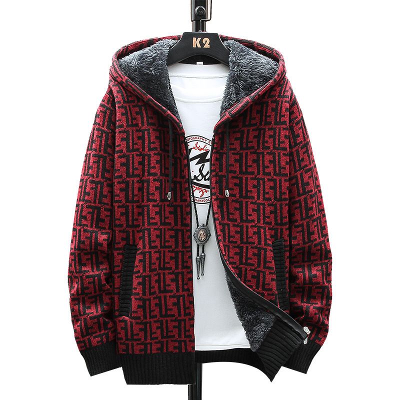 Men's plus velvet sweater cardigan plus plus plus size foreign trade letter F jacket slim fit trendy hooded jacket for men