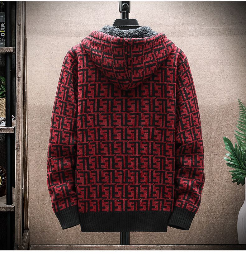 Men's plus velvet sweater cardigan plus plus plus size foreign trade letter F jacket slim fit trendy hooded jacket for men