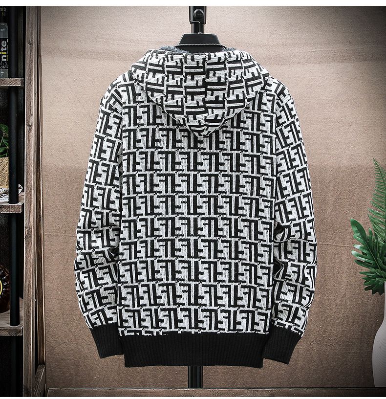 Men's plus velvet sweater cardigan plus plus plus size foreign trade letter F jacket slim fit trendy hooded jacket for men