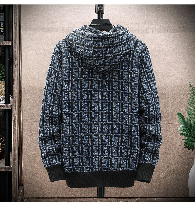 Men's plus velvet sweater cardigan plus plus plus size foreign trade letter F jacket slim fit trendy hooded jacket for men