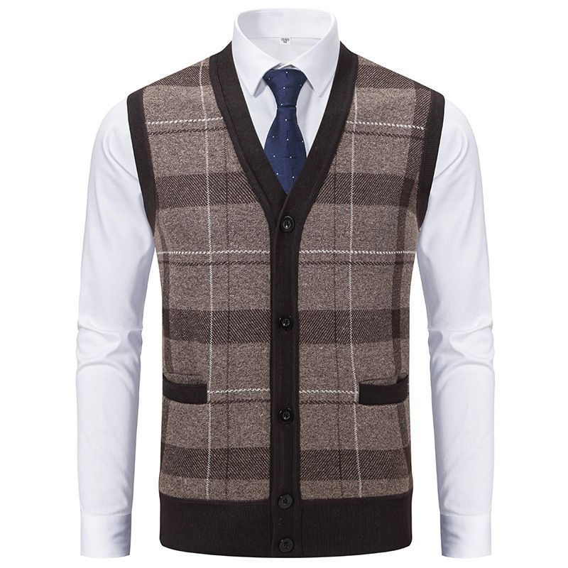 Cardigan sweater vest for men, inner layer for autumn and winter, warm and slim fit knit sweater, vest jacket for men
