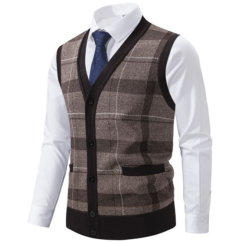 Cardigan sweater vest for men, inner layer for autumn and winter, warm and slim fit knit sweater, vest jacket for men