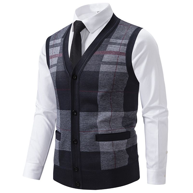 Cardigan sweater vest men's inner layer for autumn and winter, warm and slim fit knitted sweater vest jacket men's style