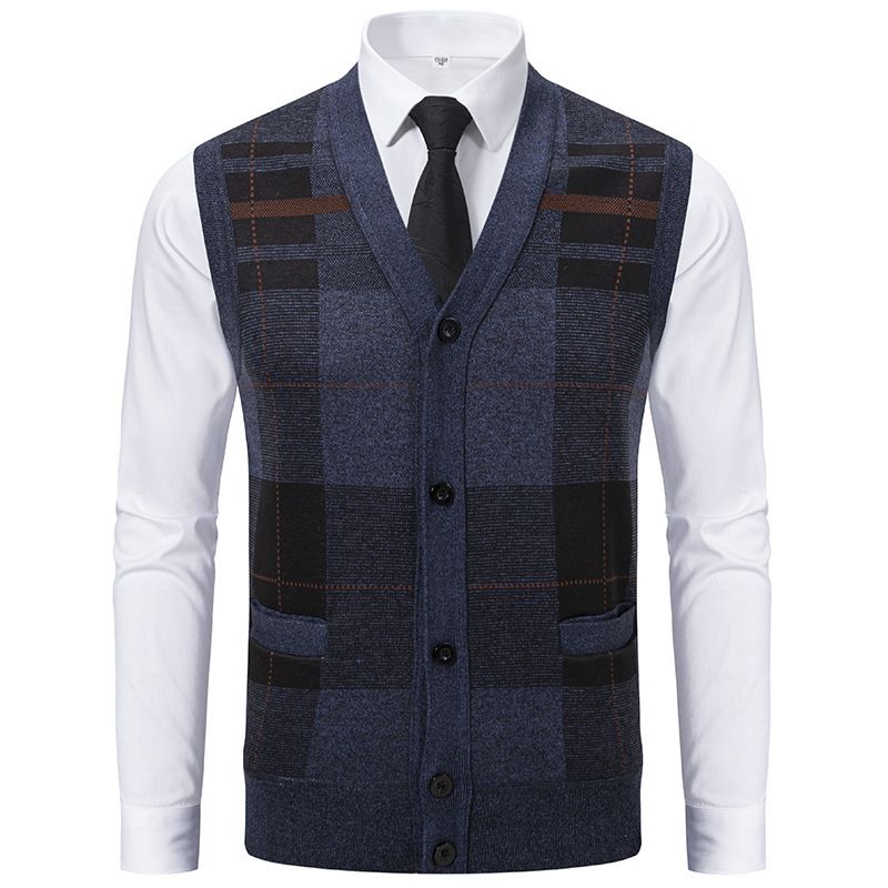 Cardigan sweater vest men's inner layer for autumn and winter, warm and slim fit knitted sweater vest jacket men's style