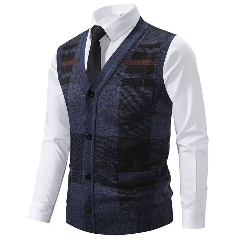 Cardigan sweater vest men's inner layer for autumn and winter, warm and slim fit knitted sweater vest jacket men's style