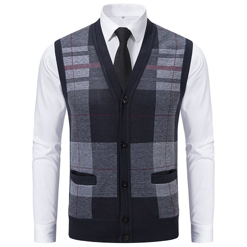 Cardigan sweater vest men's inner layer for autumn and winter, warm and slim fit knitted sweater vest jacket men's style
