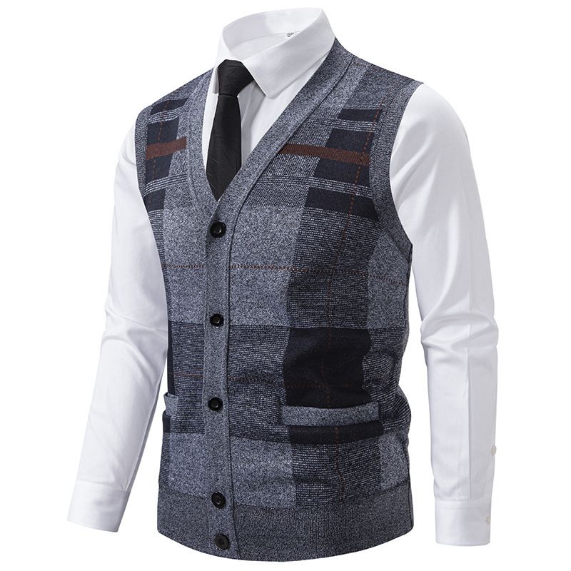 Cardigan sweater vest men's inner layer for autumn and winter, warm and slim fit knitted sweater vest jacket men's style