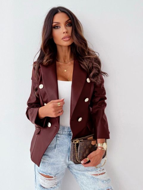 Independent website AliExpress autumn and winter new European and American style long sleeved double breasted fashionable PU leather jacket, suit jacket