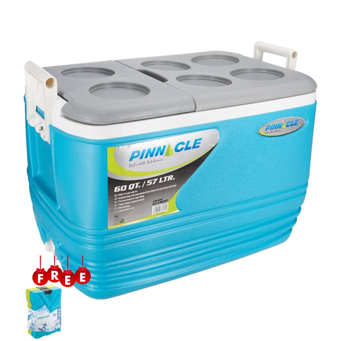 Pinnacle 57L Cooler Box Chiller Cool Box Portable For Ice / Medicine / Ice Pop Picnic Travel Hiking 78Hr Cool with Free Ice Brick 1Yr Warranty