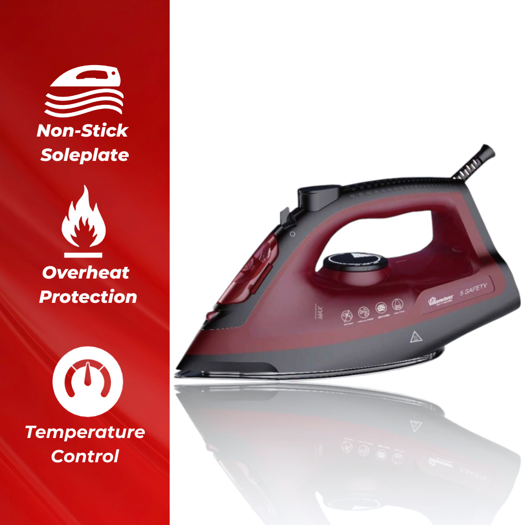 RAMTONS RED STEAM IRON NON STICK SOLE PLATE,SPRAY FUNCTION 1 YEAR WARRANTY