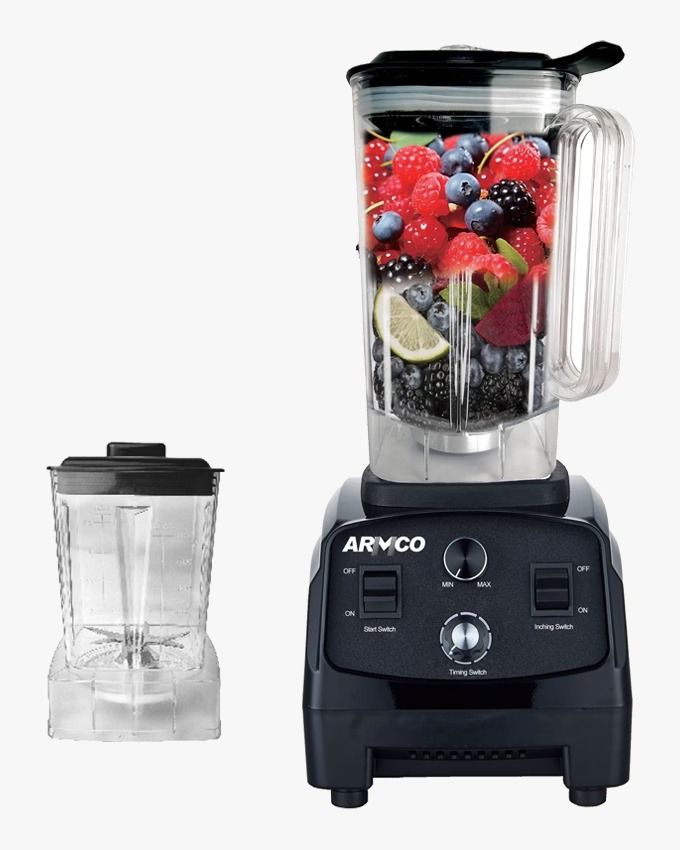 ARMCO 2.5L, 2 in 1, COMMERCIAL Blender, 4 speed with Pulse, Unbreakable 2.5L PC Jar, and 600ml PC Mill, Safety Protection, 15 minute timer, Powerful 2000w Copper Motor, Black