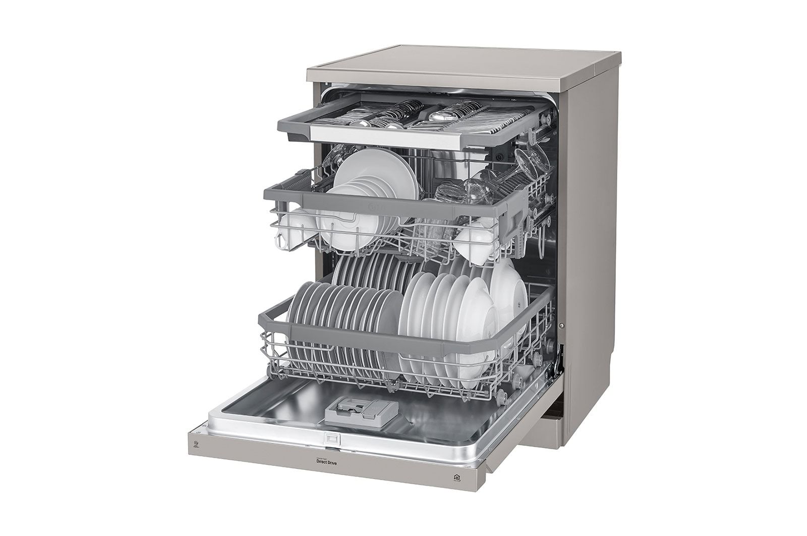 LG New QuadWash Steam Dishwasher, Inverter Direct Drive, Easy Rack plus, Platinum Silver Color