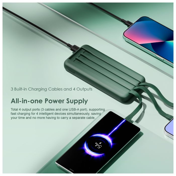 oraimo Slice Link 10000mAh 12W Fast Charge 3 in 1 Portable PowerBank with Built-in Lightning & Type-C & Micro USB Cable