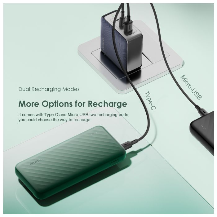 oraimo Slice Link 10000mAh 12W Fast Charge 3 in 1 Portable PowerBank with Built-in Lightning & Type-C & Micro USB Cable
