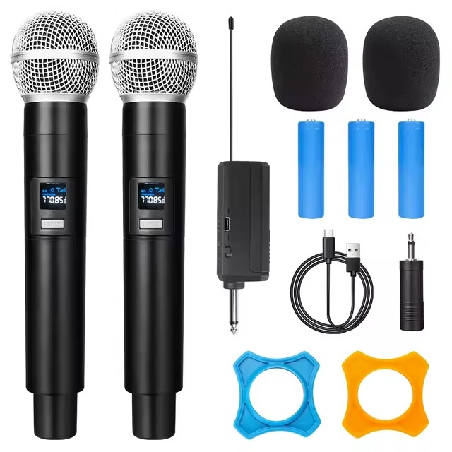 2PC UHF Wireless Dual Handheld Dynamic Microphone Karaoke Microphone with Rechargeable Receiver for Wedding Party Speech Church Club