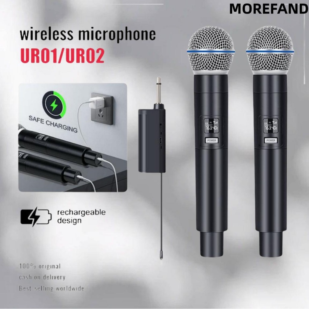 2PC UHF Wireless Dual Handheld Dynamic Microphone Karaoke Microphone with Rechargeable Receiver for Wedding Party Speech Church Club