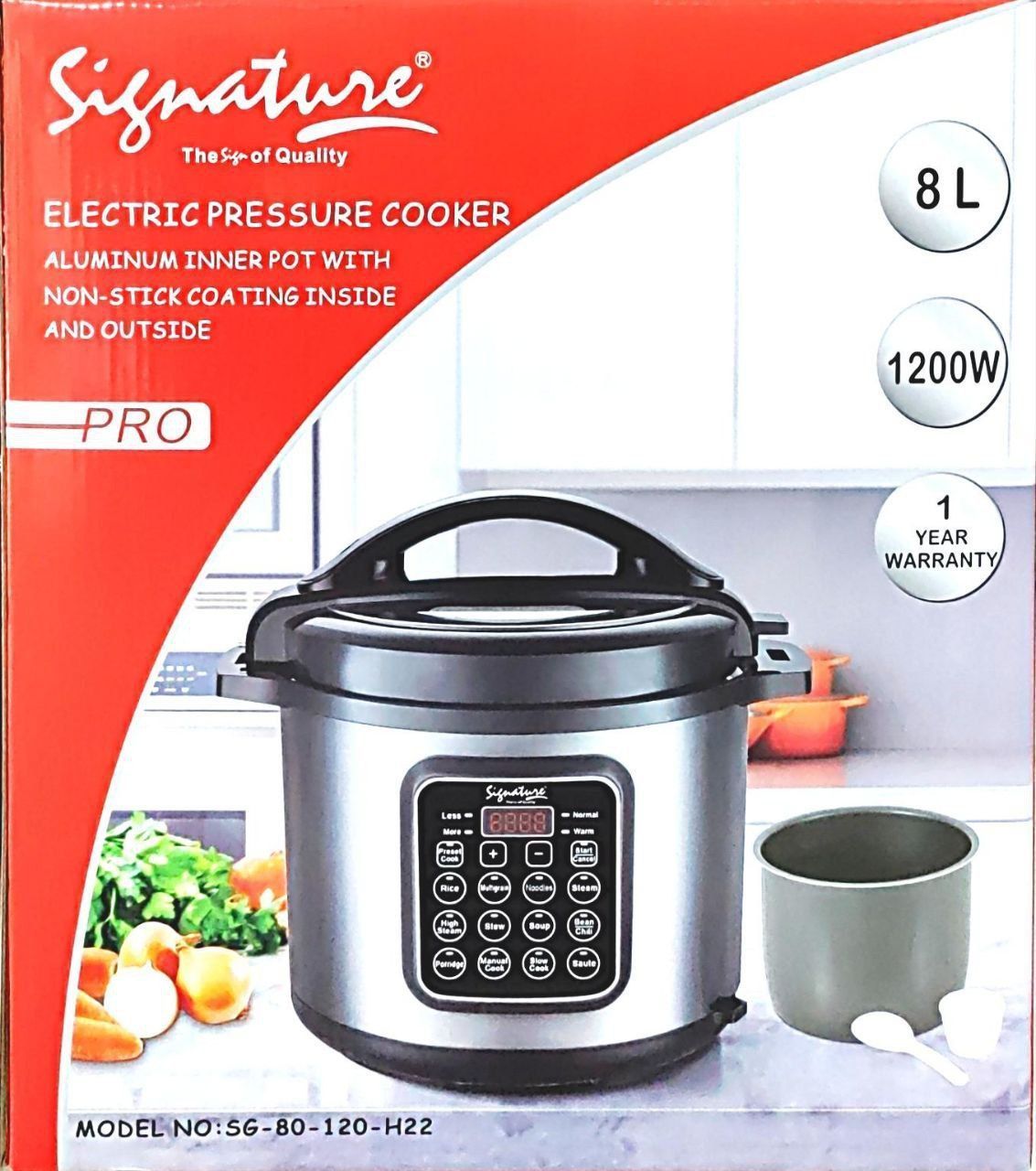 Signature Electric Pressure Cooker, Multi Cooker With Pre Programmed Menu with Non-Stick Pot
