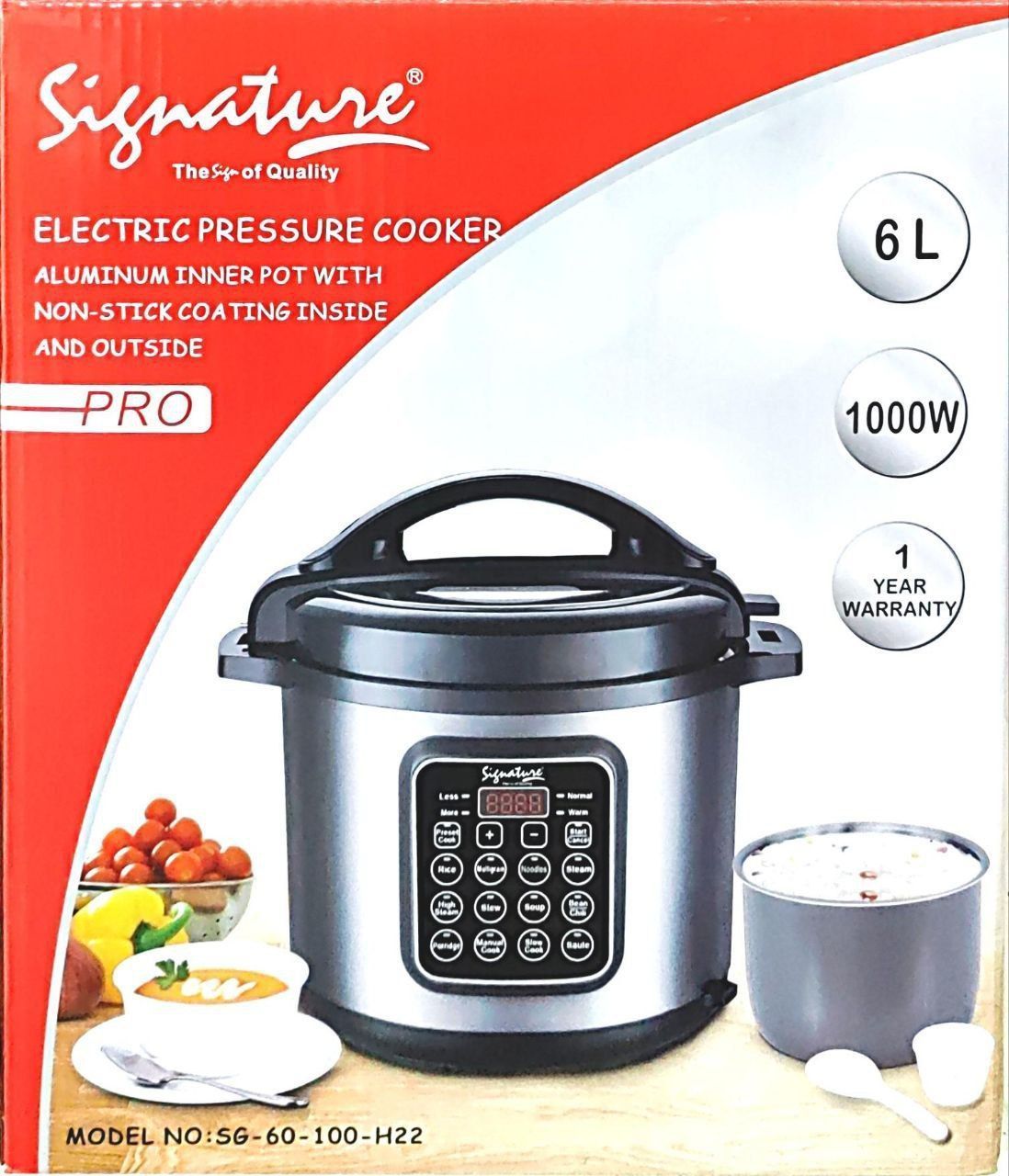 Signature Electric Pressure Cooker, Multi Cooker With Pre Programmed Menu with Non-Stick Pot