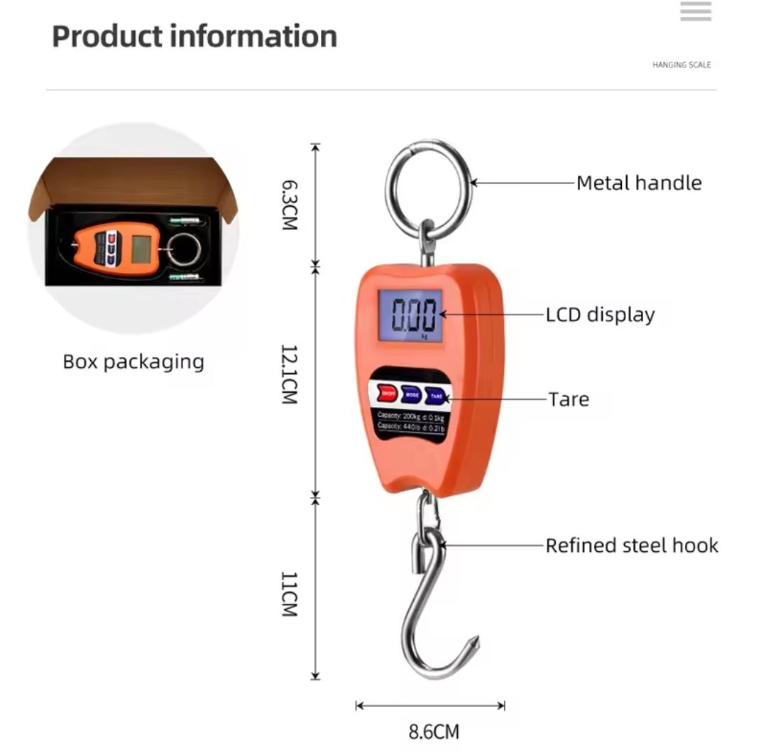 Digital weighing machine 200Kgs + Free Batteries Digital hanging scale Hanging Weight Scale Industrial Heavy Duty for Farm, Hunting, Bow Draw Weight, Big Fish & Hoyer Lift with Accurate Sensor Digital