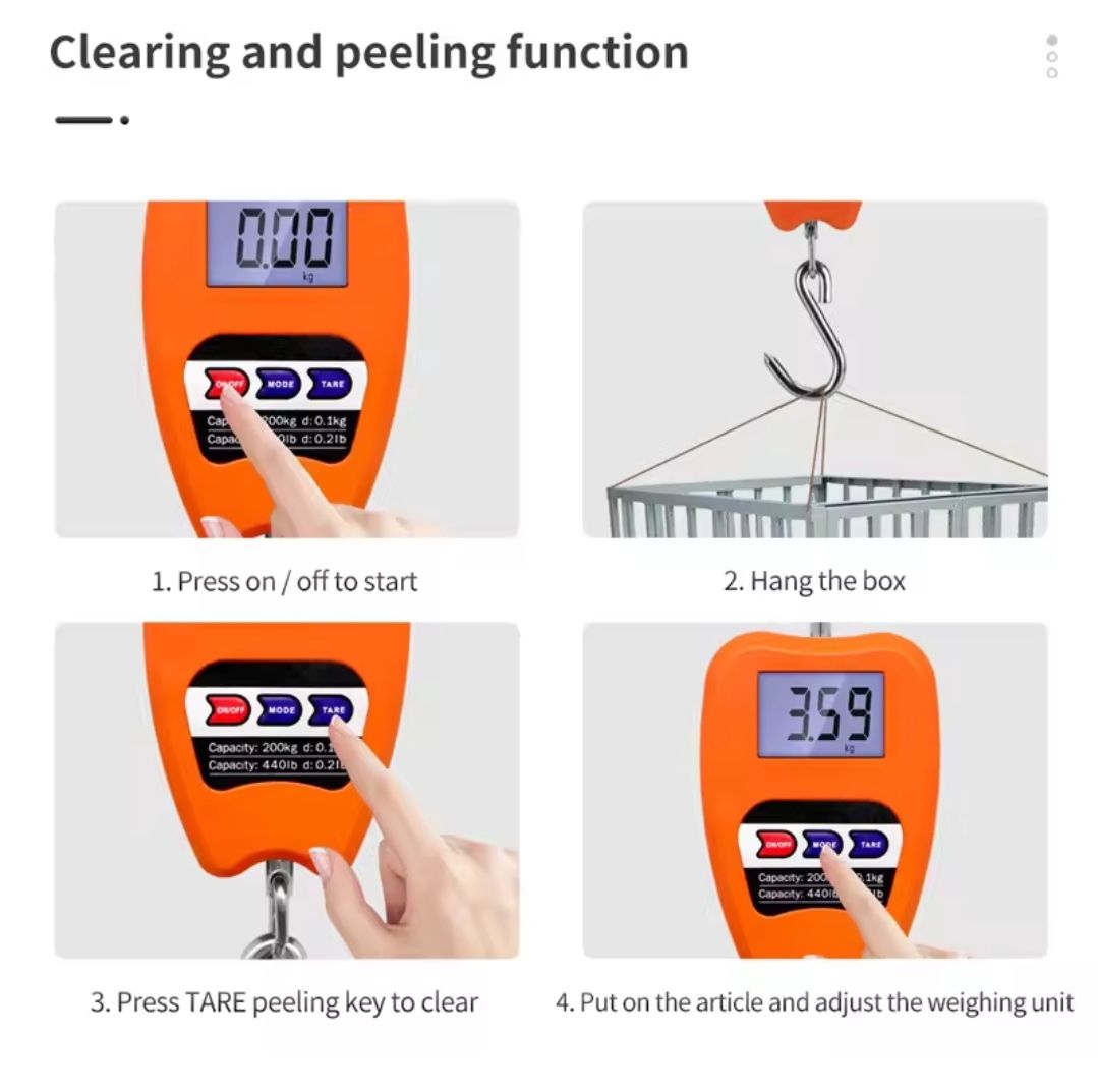 Digital weighing machine 200Kgs + Free Batteries Digital hanging scale Hanging Weight Scale Industrial Heavy Duty for Farm, Hunting, Bow Draw Weight, Big Fish & Hoyer Lift with Accurate Sensor Digital