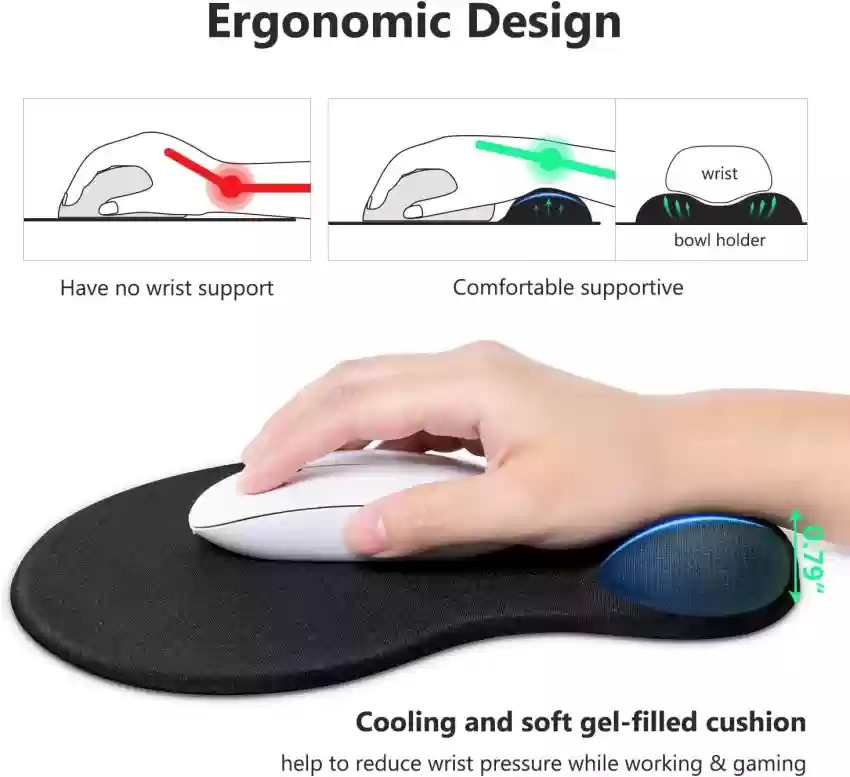 [FREE GIFT] Rechargeable Mouse PLUS Ergonomic Mouse Pad with Gel Wrist Rest Support/Non-Slip PU Base for Computer Mousepad