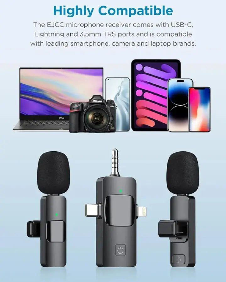 Dual Wireless 3-in-1 Microphone for iPhone, iPad, Android, Camera, Mini Microphones USB C