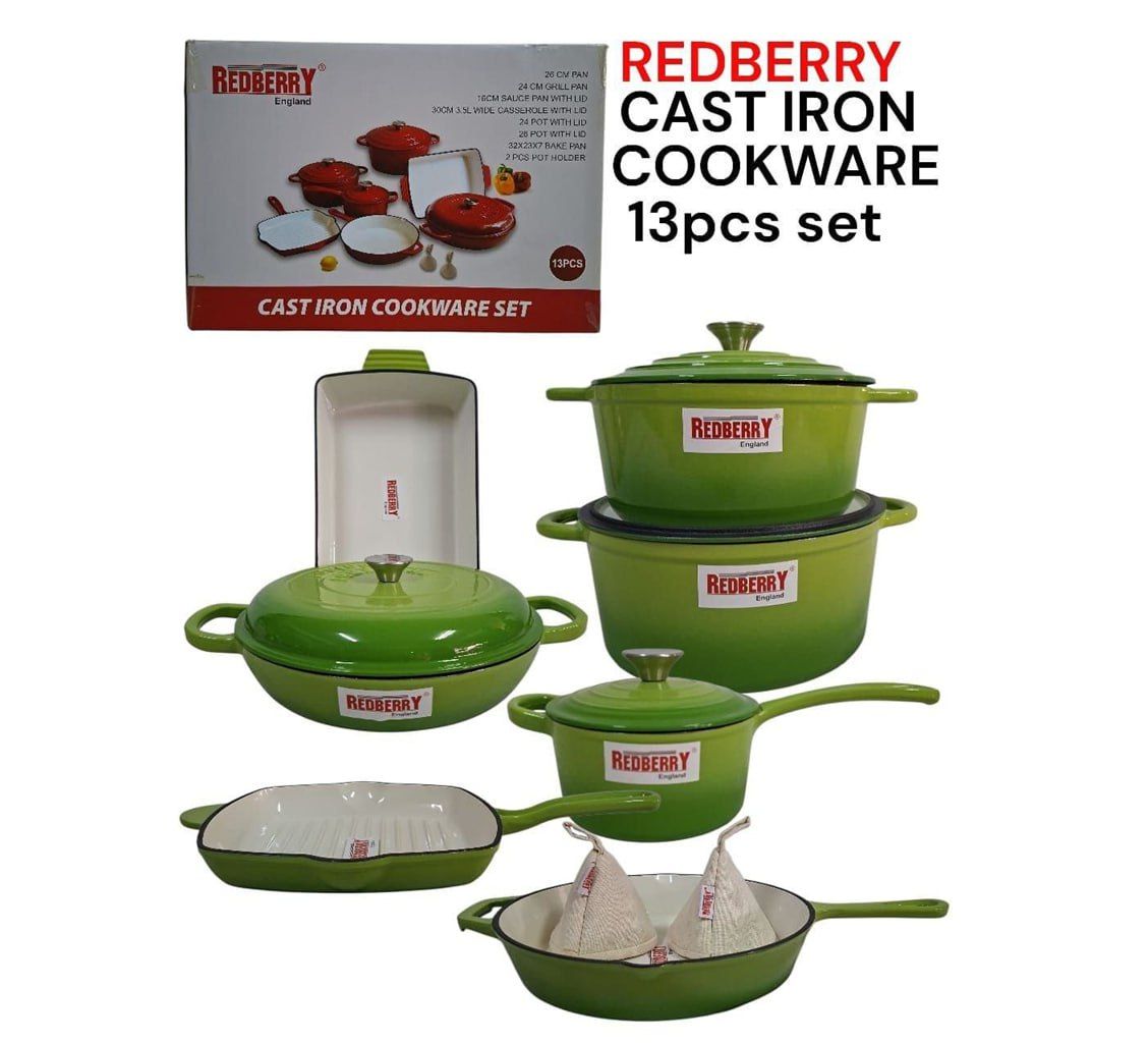 Redberry 13-Piece Premium range of Enamel Coated Cast Iron Cookware Set