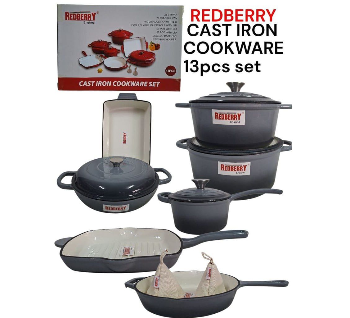 Redberry 13-Piece Premium range of Enamel Coated Cast Iron Cookware Set