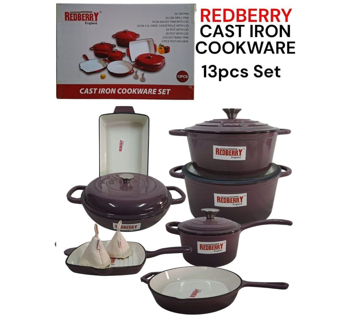 Redberry 13-Piece Premium range of Enamel Coated Cast Iron Cookware Set