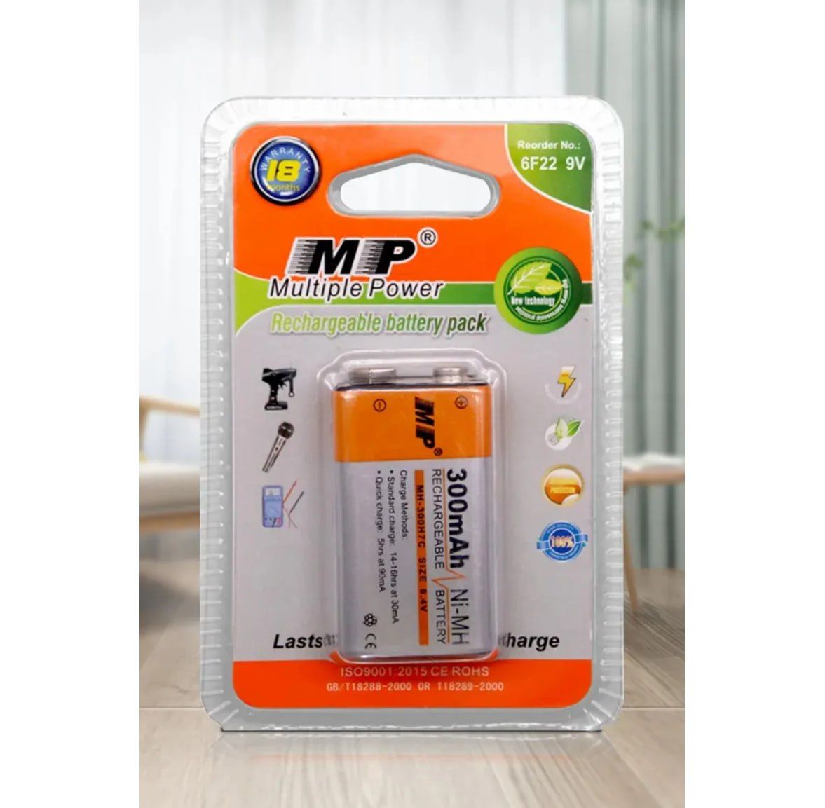 Original 9 Volts Ni-MH MP Rechargeable Batteries 300mAh Low Self-Discharge Square Battery