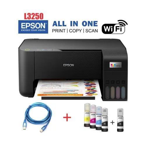 Epson EcoTank L3250 A4 WIRELESS Printer 
[FREE Printer Cable, & 4pcs INK Set] Epson EcoTank L3250 A4 Wireless Printer (All-in-One) - Print / Scan / Copy + 1 Year Warranty