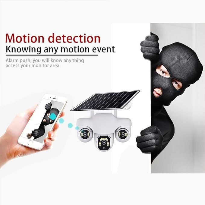 Intelligence Three rotating lenses Triple Lens 4G solar-powered security camera GSM 4G CCTV Camera, Outdoor Security, Motion Tracking, Night Vision, Two-Way Audio Mobile App