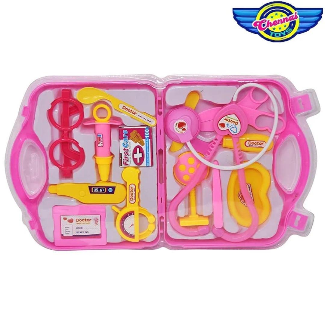 Doctor Playset for Kids with Foldable Suitcase - Compact Pink Medical Toy Kit for Pretend Play