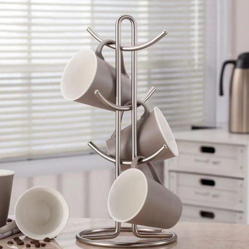 Classic 6 Cup Holder Mug Holder Cup Stand- Stainless Steel, Frees up cupboard space, Sturdy steel construction.