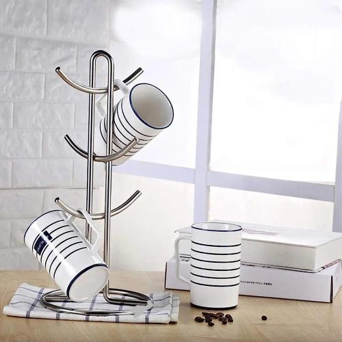 Classic 6 Cup Holder Mug Holder Cup Stand- Stainless Steel, Frees up cupboard space, Sturdy steel construction.