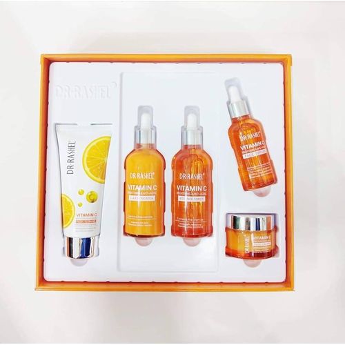 5 Pack Dr Rashel Vitamin C Serum, Toner, Facial Cleanser, Cleansing Milk Skin Care 5 Items, Contains Hyaluronic Acid, Anti Aging and Collagen Essence ( Pack Of 5 Piece Set ) Dr. Rashel Skin Care Set