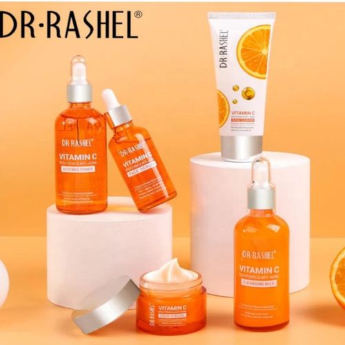 5 Pack Dr Rashel Vitamin C Serum, Toner, Facial Cleanser, Cleansing Milk Skin Care 5 Items, Contains Hyaluronic Acid, Anti Aging and Collagen Essence ( Pack Of 5 Piece Set ) Dr. Rashel Skin Care Set