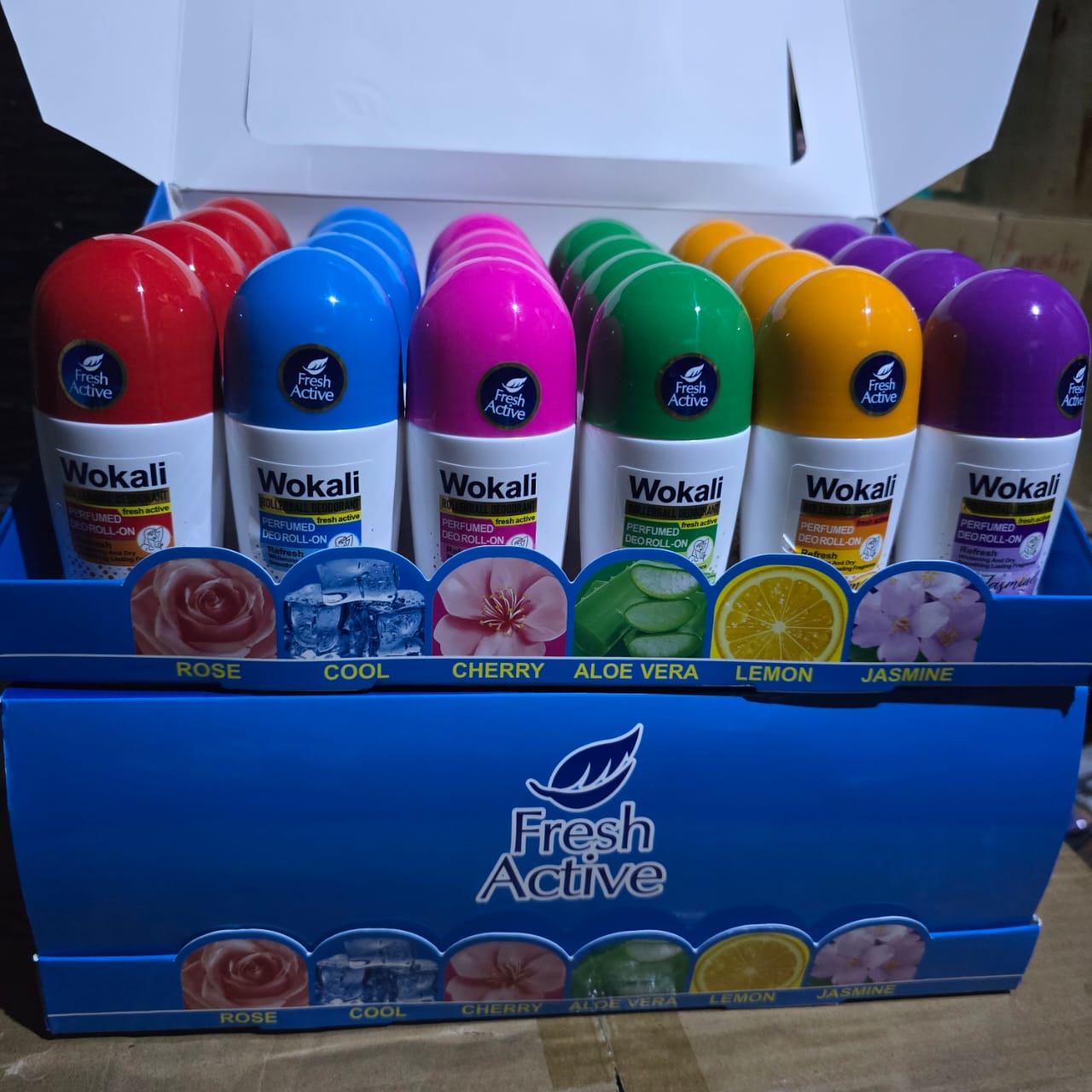 Wokali Fresh Active Perfumed Roll-on deodorants.