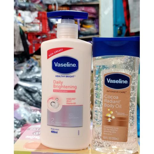 725ml Vaseline Daily Brightening Even Tone Lotion + vaseline cocoa radiant body oil 200ml