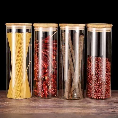 Glass Jar With Bamboo Lid Airtight Glass Food Storage Containers For Home Kitchen Pantry Cookie Candy Rice Snack Noodles Pasta Spaghetti Cereal 2Ltrs