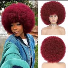 Afro Kinky Curly Wig With Bangs Short Fluffy Hair Wigs For Women Synthetic Ombre Glueless