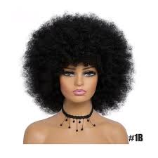 Afro Kinky Curly Wig With Bangs Short Fluffy Hair Wigs For Women Synthetic Ombre Glueless
