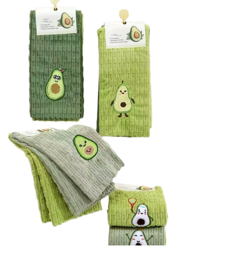 4pcs Set Thick dishwashing kitchen cloth, non greasy and traceless cartoon avocado embroidery cleaning square towel, countertop scouring pad
